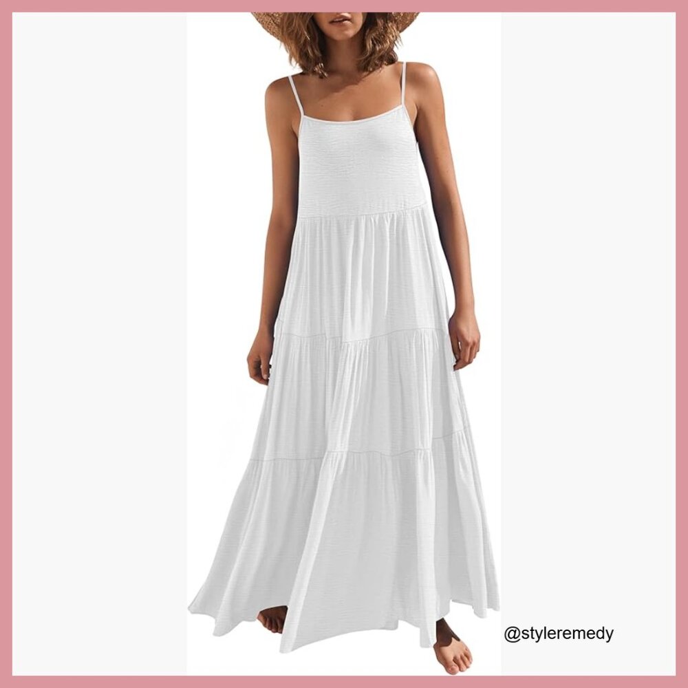 100% Polyester Maxi Dress, Sleeveless Spaghetti Strap, Boho Sundress